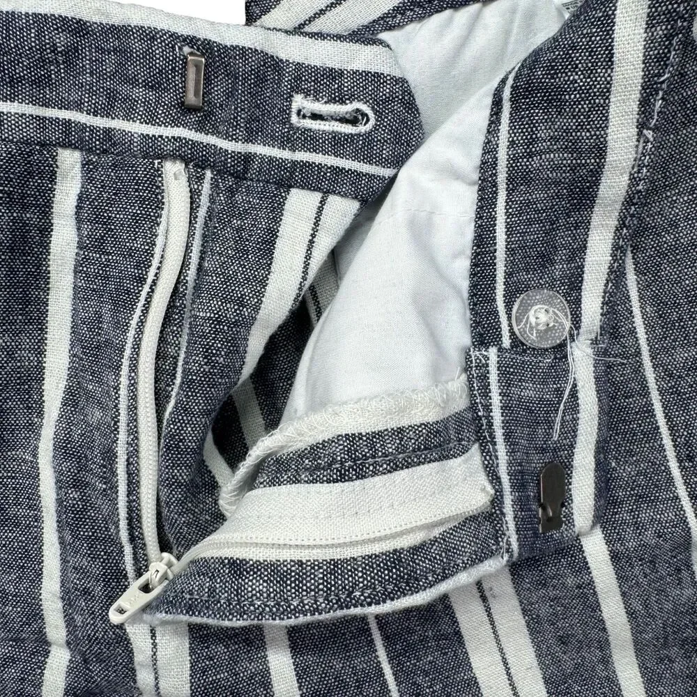 Banana Republic Pants Women's 10 Blue White Avery Linen Striped Business Preppy